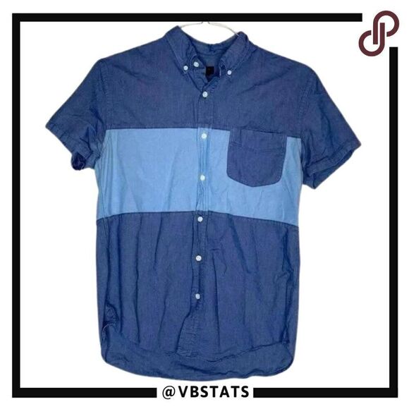 Medium J Crew Navy-Blue Striped Oxford SS Shirt - Picture 1 of 5